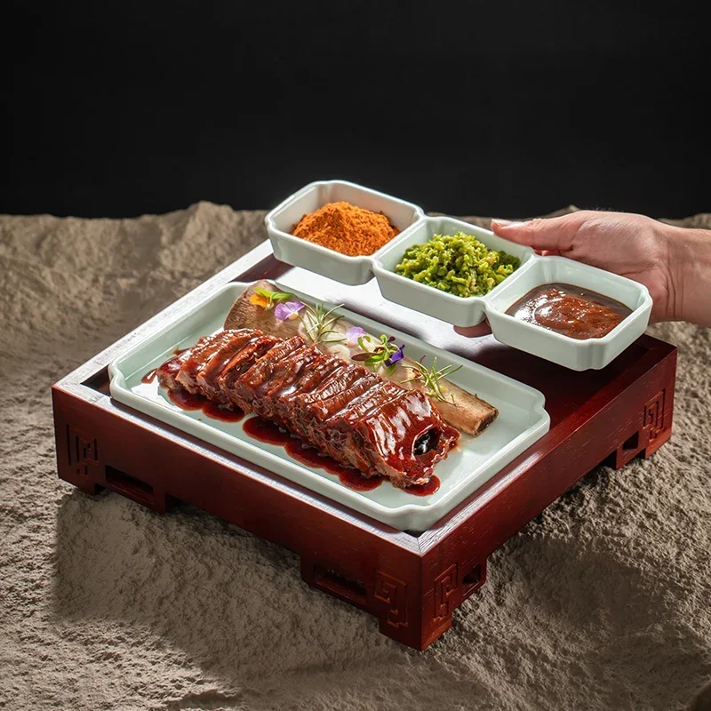 Special beef rib plate Hotel bamboo and ceramic tableware restaurant fried hand-torn pork lamb chops with sauce plate Hot sales