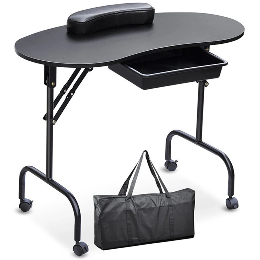 Portable Folding Nail Manicure Table with Wheeled Foldable Office, Beauty Salon Technician Desk Cargo Bag Nail Table Furniture