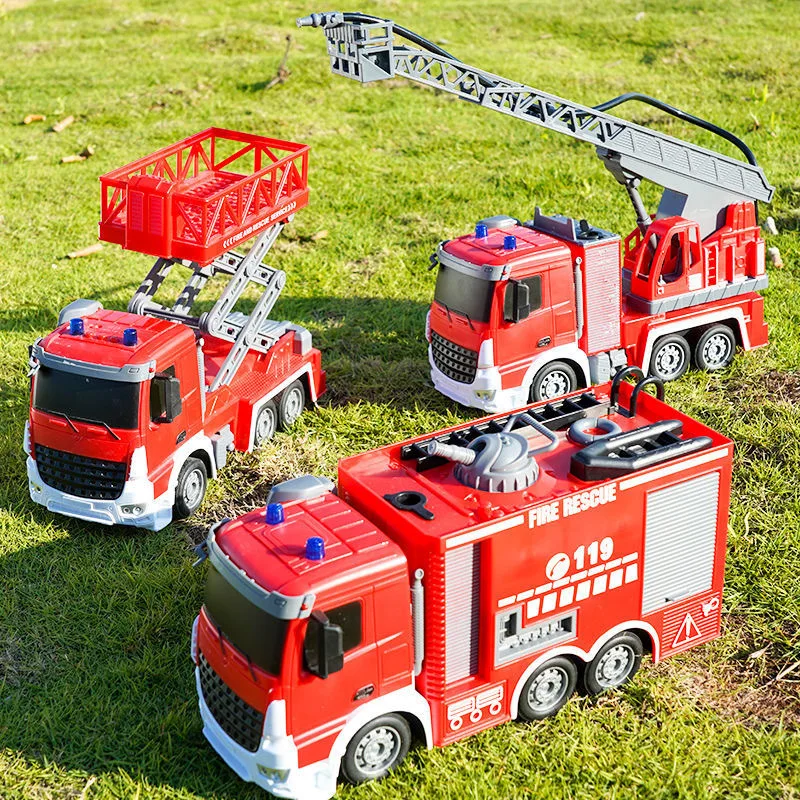 2.4G Remote Control Fire Truck Car Model Spray Water Ladder Simulation Rescue Engineering Vehicle Children Toy Boy Gift