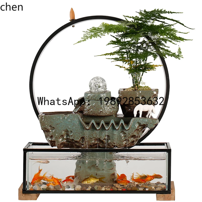 glass small goldfish tank creative flowing water makes money ornament circulation office desktop living room