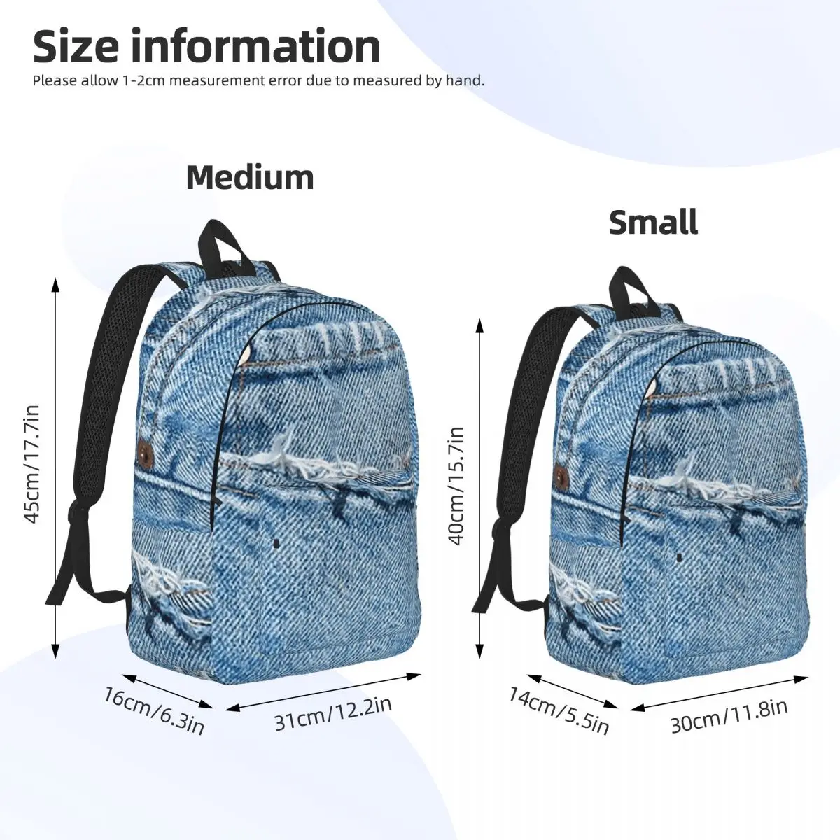 Photograph Of Old Jeans ONLY - Not Real Backpack Daypack Large Capacity Children BookBag School Bag Shoulder Bags for Boys Girls