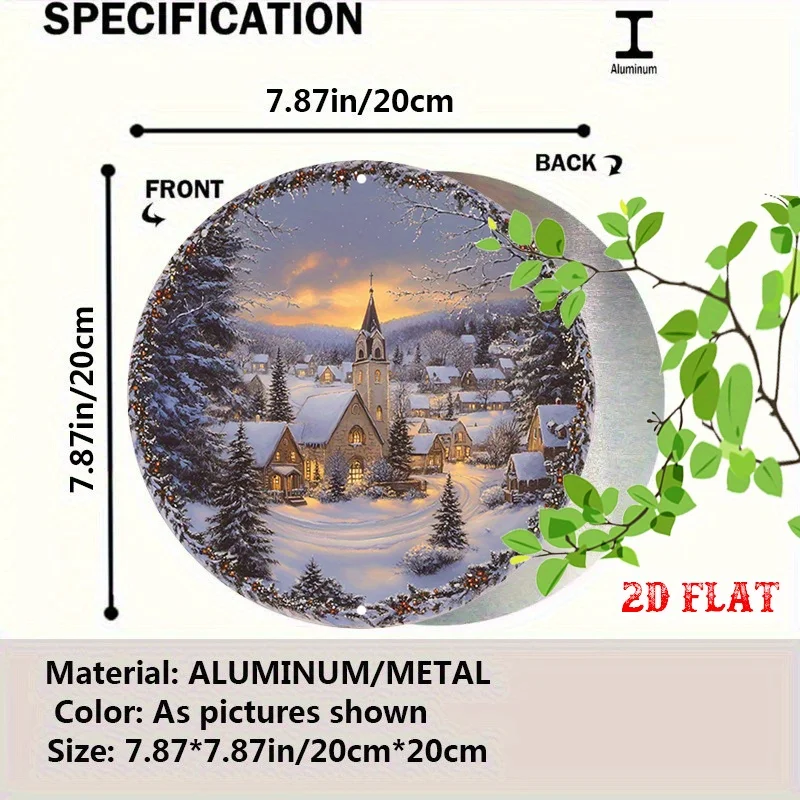 1pc Retro Tin Sign - Winter Village Scene with Church & Cozy Houses Round Wall Art, Durable Aluminum Frameless Decor for Livin