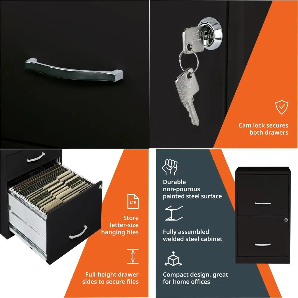 

Space-Efficient Steel 2-Drawer File Cabinet, Pre-Assembled, Ideal for Home/Office, Letter Size, Made in North America