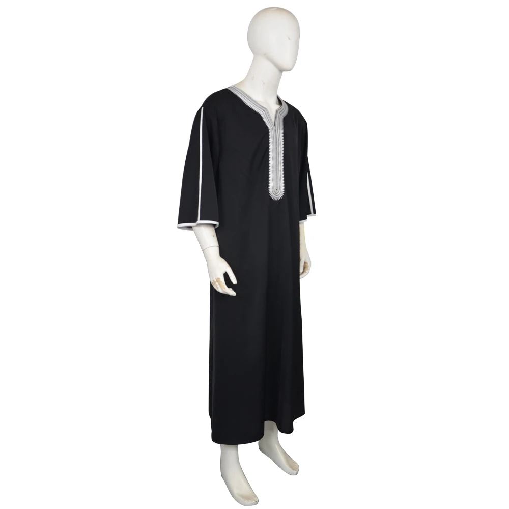 Túnica Muçulmana Masculina Tradicional do Oriente Médio, Robe Islâmico Bordado de Manga Curta, Kaftan Solto, Abaya Árabe, Roupa Étnica