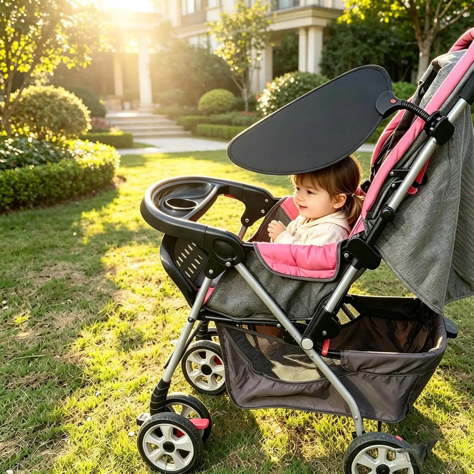 Stroller Sun Shade Cover Upf50 Round UV Protection Foldable Car Seat Canopy Replacement Cover For Summer Outdoor Yard Garden