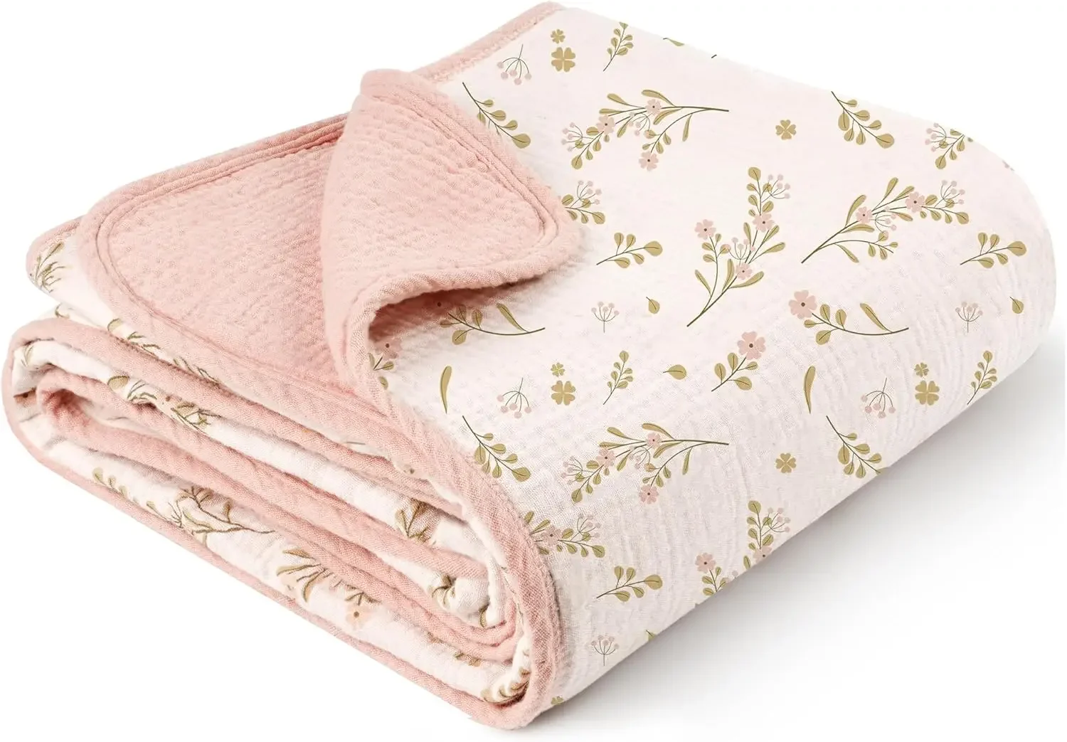 

100% Cotton Muslin Baby Blanket, Super Soft & Lightweight Swaddling Wrap 40"x36", Floral Design for Infants