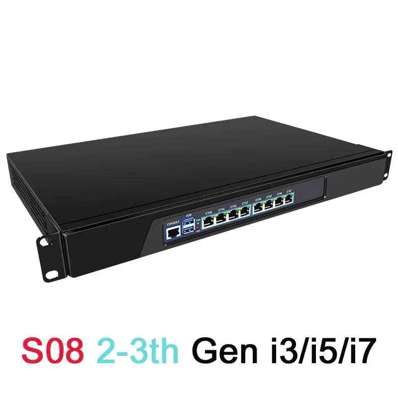 1U Rackmount Firewall Server Intel i3 i5 i7 CPU 8 Gigabit Ports Support pfSense OPNsense With AES-NI Hardware Encryption