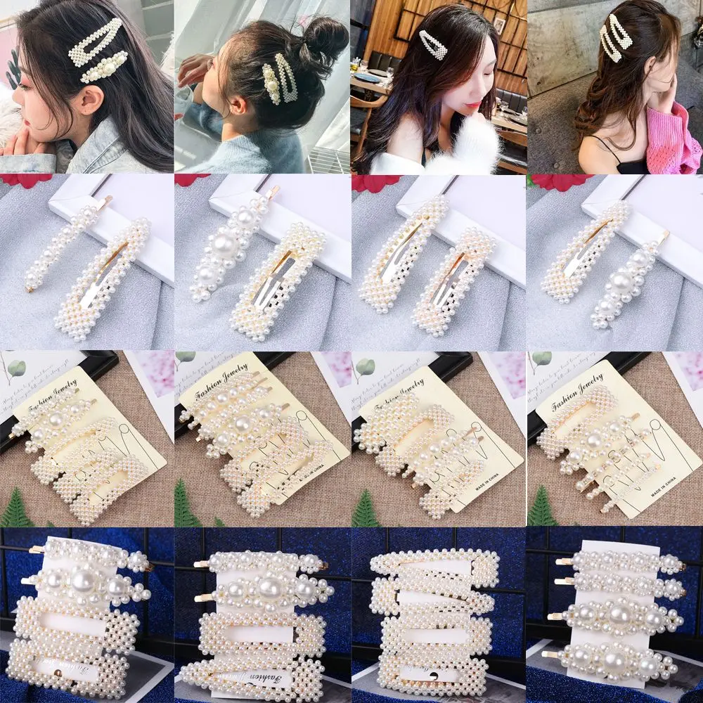 New Metal Women Headdress Jewelry Pearl Flower Hairpins Barrettes Hair Clip