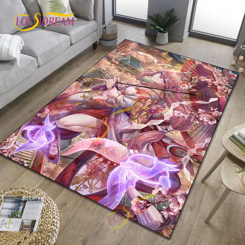 Genshin Impact rug Yae Miko Raiden Shogun Kamisato Ayaka multiple elements Decorative carpet Cartoon Game character Floor Mat