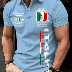 Fashion Men's Polo Shirt Italian Pattern Printed Summer Short Sleeve Casual Tie Button Large Size Men's Clothing Golf T Shirt