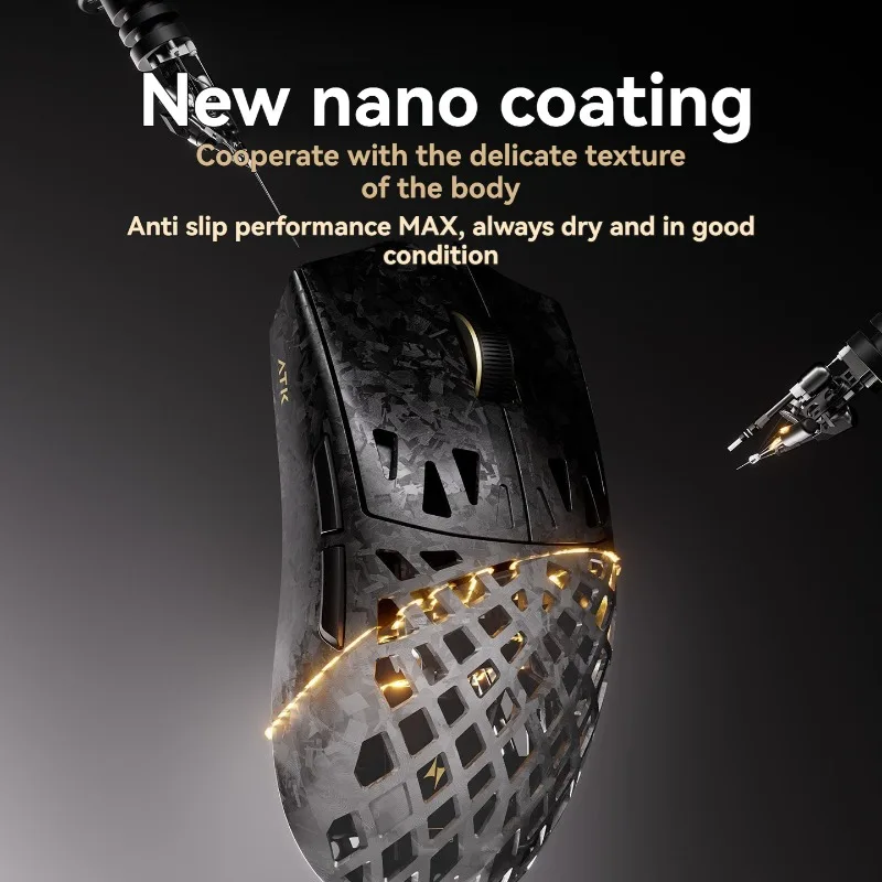ATK Ghost 2.4G Wireless Mouse Custom Composite Carbon Fibre Hollowed Out Esports Mouse for Mechanical Keyboard Accessories