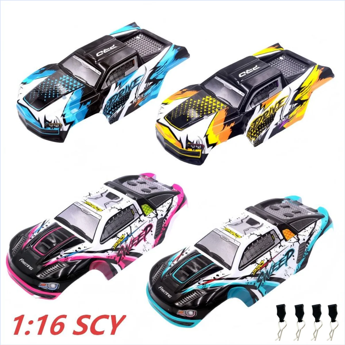 RC Car Shell Body for 1/16 SCY 16101 16102 16103 16201 16101 Pro RC Car PVC Impact Resistant Shell SCY RC Car Shell Body Clips