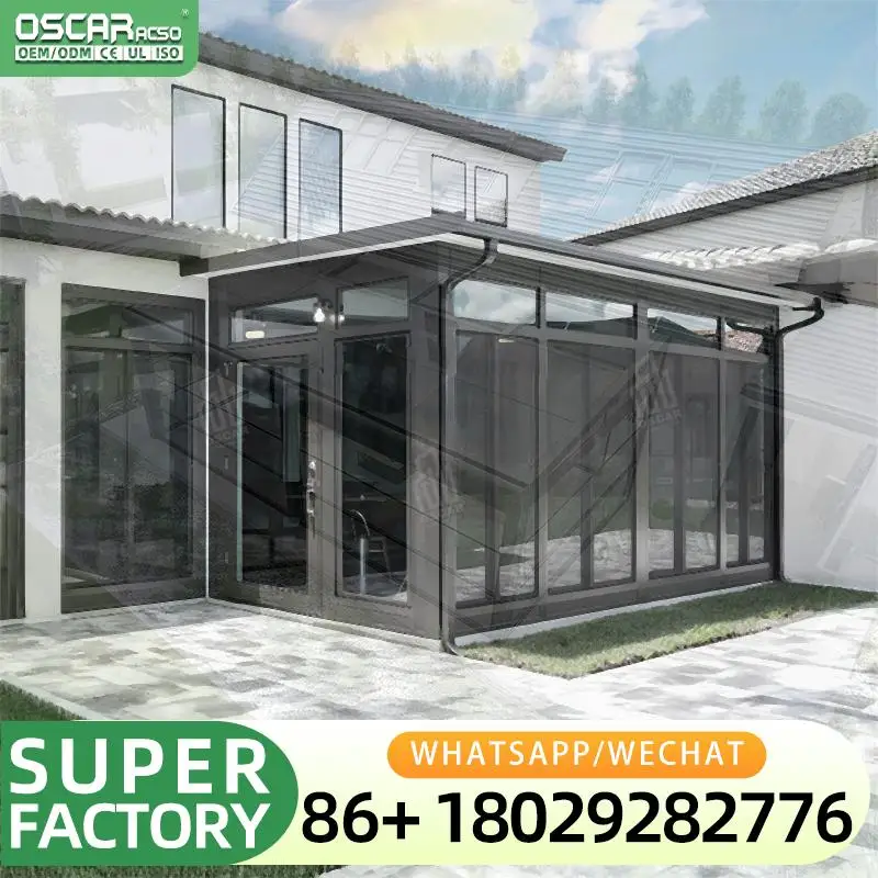 Aluminum Alloy Prefabricated Sunrooms Glass Houses with Insulating Roof for Exteriors Courtyards Triangle Slant Polygon Roof Des