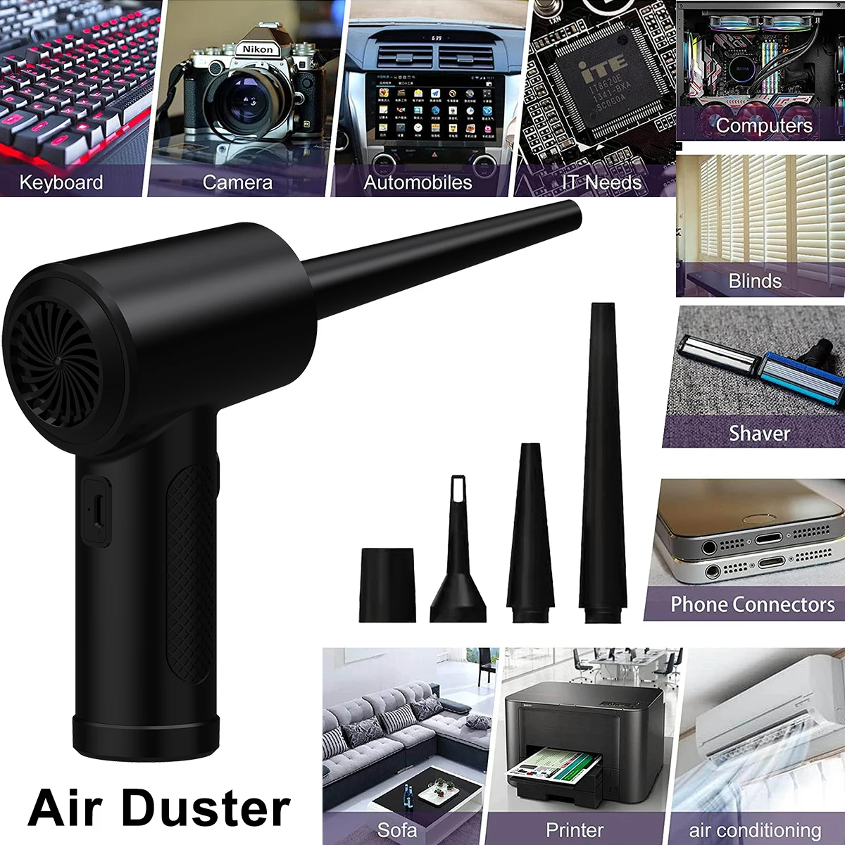 WirelessUSBRechargeable Air Duster - Powerful Compressed Air Blower，Applicable to Computers、Keyboard、Sofa and Car