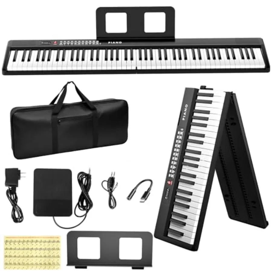 

Electronic 88-key piano for beginners, black ABS plastic, semi-weighted keys, Bluetooth connectivity, foldable design with powe