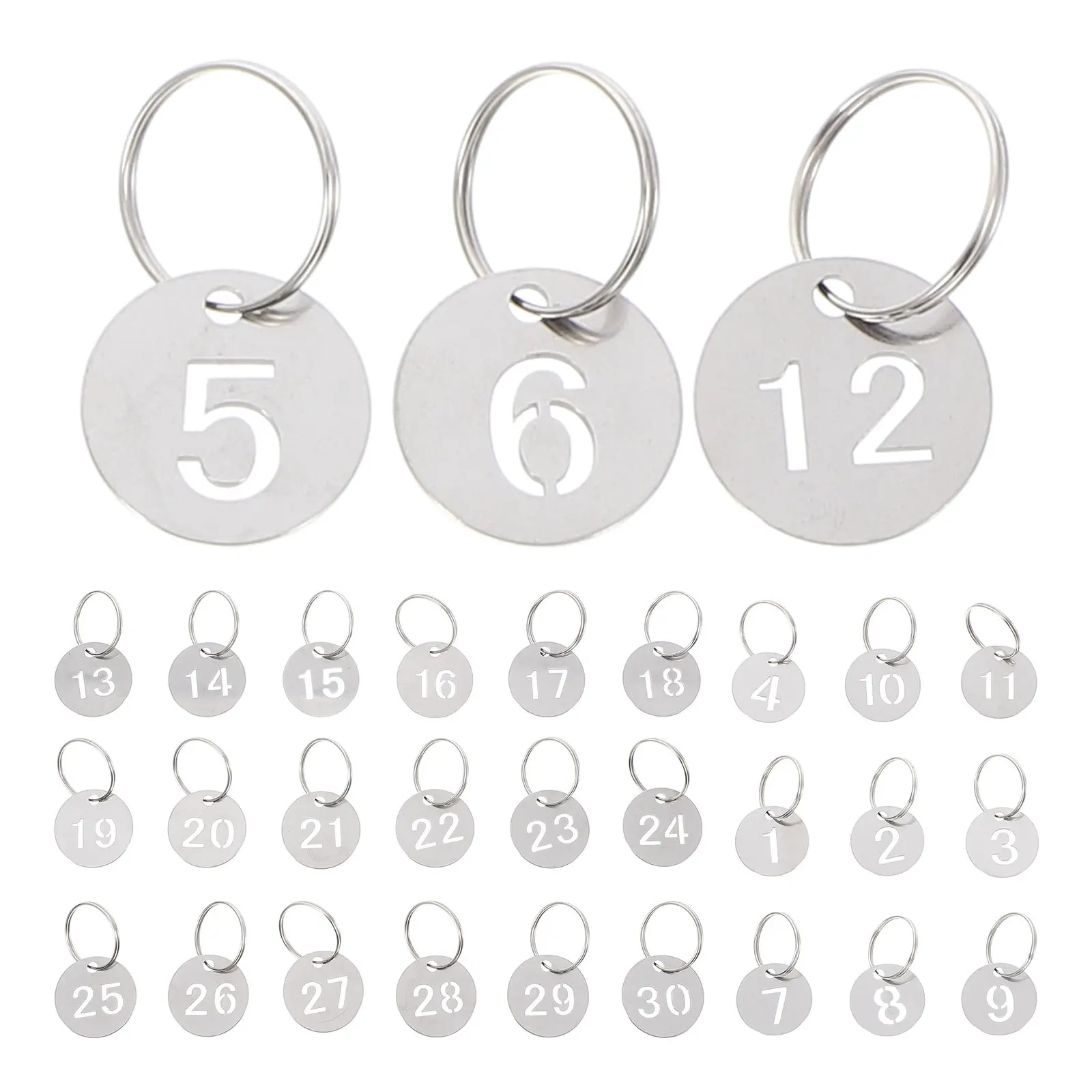30Pcs Numbered Key Tags Stainless Steel Round Hanging Metal Number Labels for Key Classification Luggage Locker Identification