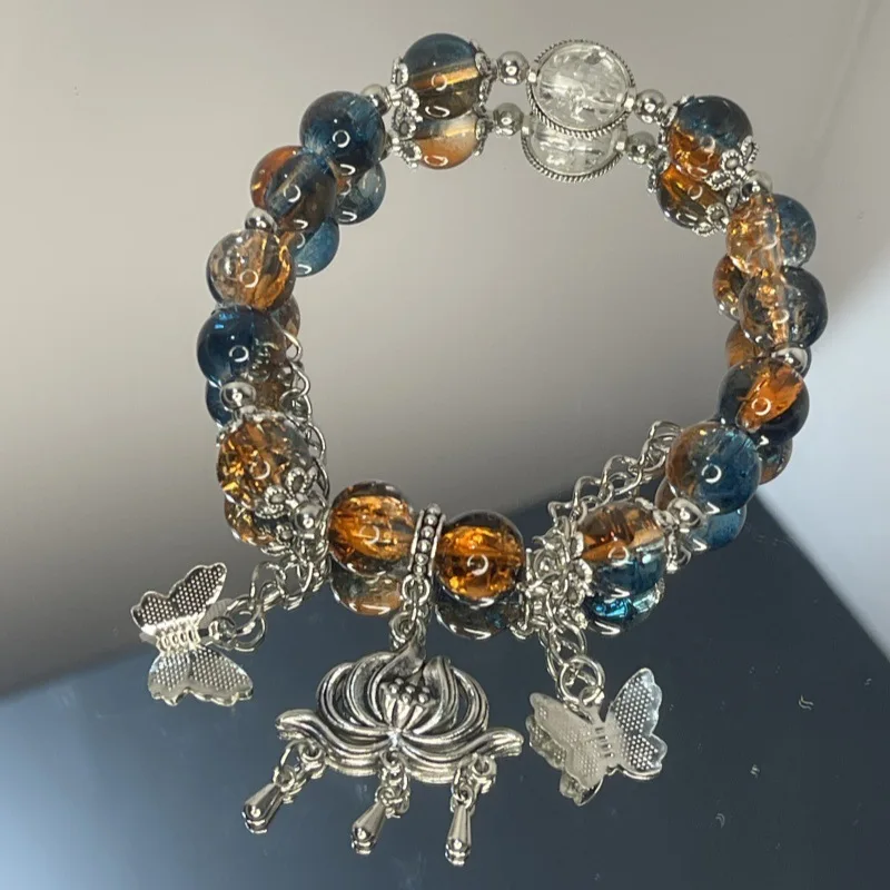 Nischen-Design Super Feenhaftes Schmetterlingsarmband für Damen, Süßes Grünes Perlen-Quasten-Kettenarmband, Elastisches Armband, Exquisiter Partyschmuck – Detail 9