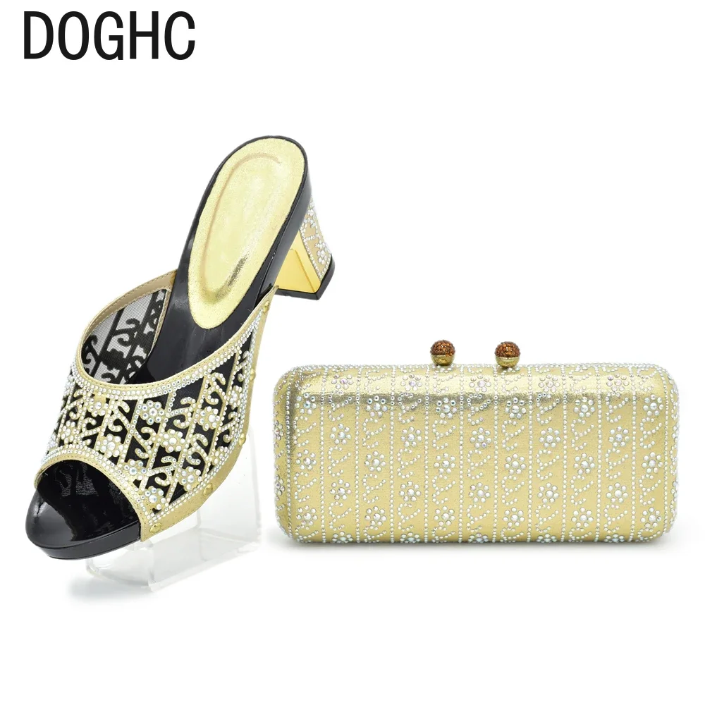 

New Arrival Women Shoes and Bag Set In Italy Nigerian Women Wedding Shoes and Bag Set Decorated with Rhinestone Ladies Shoes