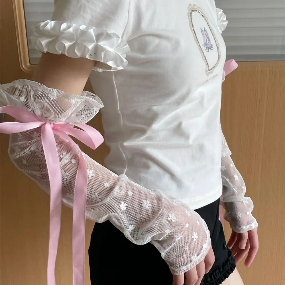 Mesh Sun Protection Driving Gloves Hollow Lolita Anti-UV Sunscreen Sleeve Long Sleeve Glove Lace Arm Warmers Ice Silk Sleeves