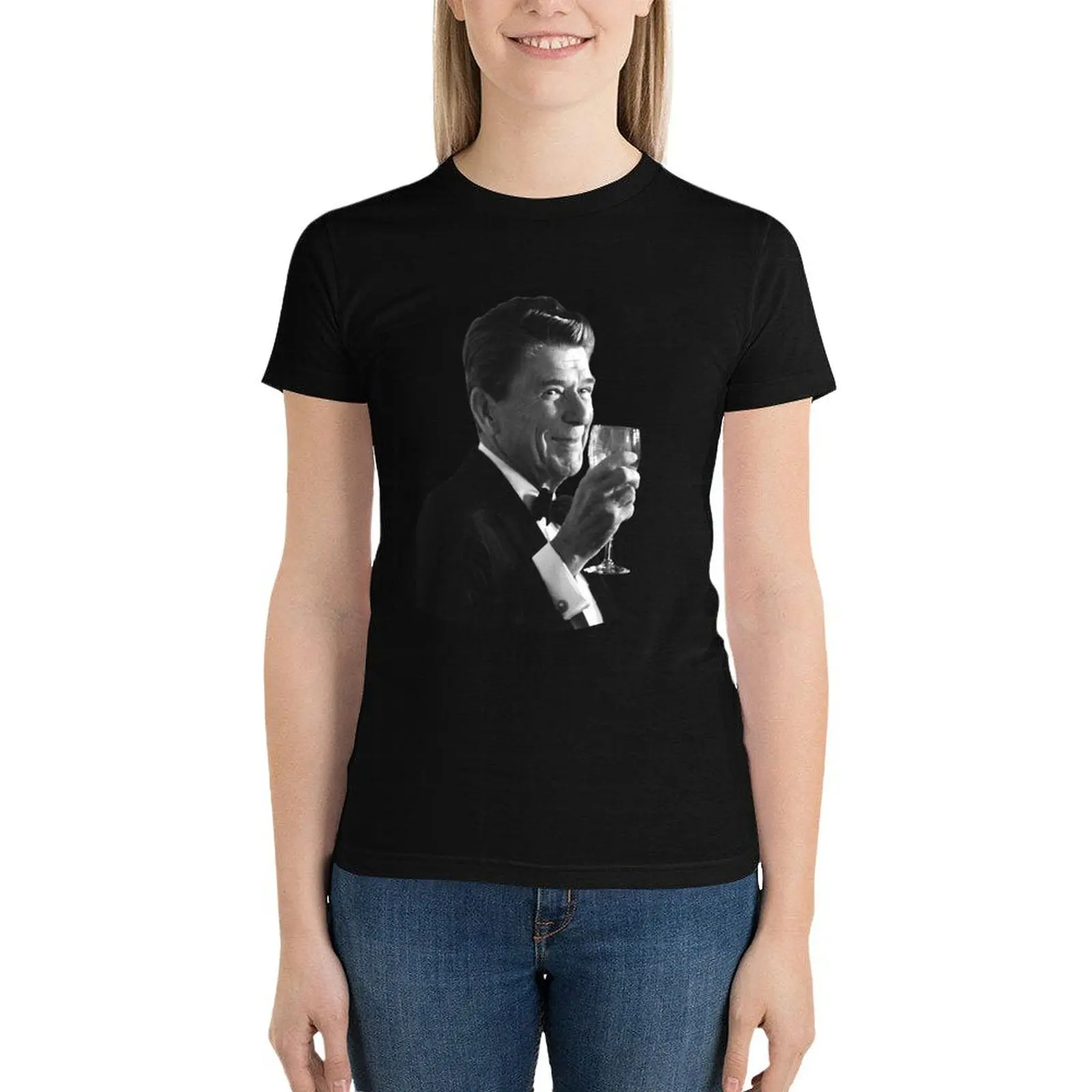 President Reagan Making A Toast T-Shirt Female clothing graphics Woman T-shirts