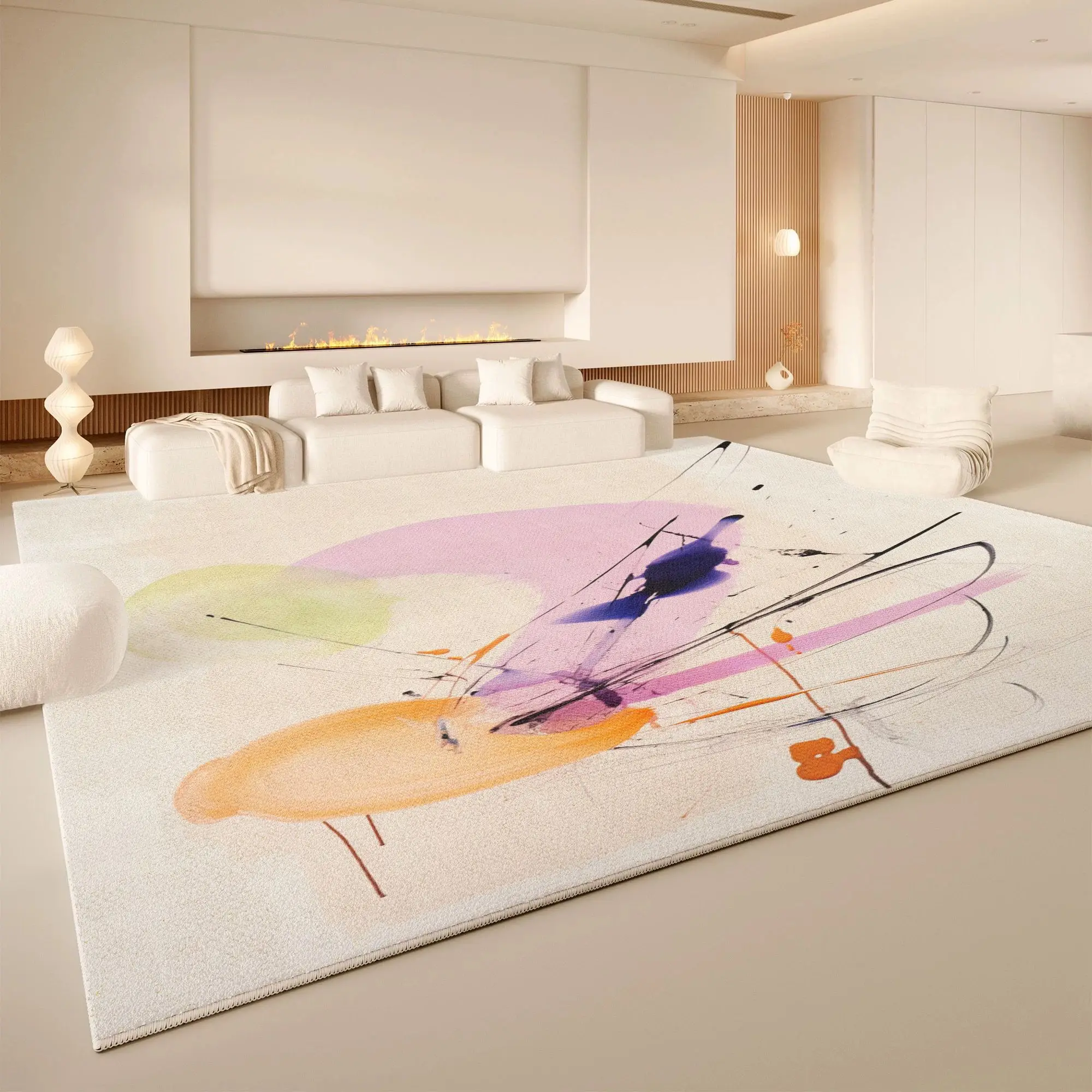 VIKAMA Ink Splash Abstract Art Area Rug Washable Non Slip Living Room Carpet Modern Neutral Minimalist Home Floor Rug