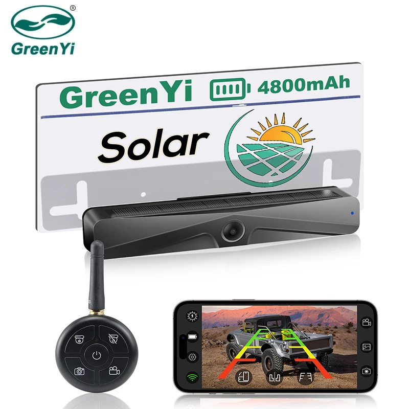 GreenYi 5G Wi-Fi Беспроводная задняя/передняя камера с солнечной энергией HD 1080P со встроенным аккумулятором емкостью 4800 мАч для iPhone для автомобиля, фургона, автофургона