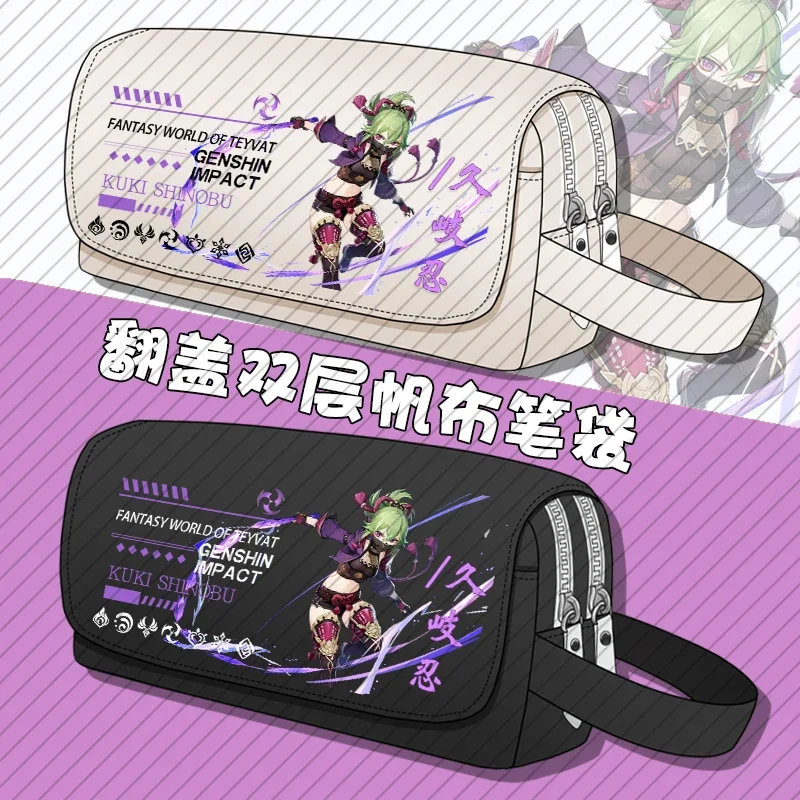 Spel Cosplay Kawayi Tighnari Cyno Naida Dori Coloni Canvas Campus Student Draagbare Flip Pencil Case Briefpapier