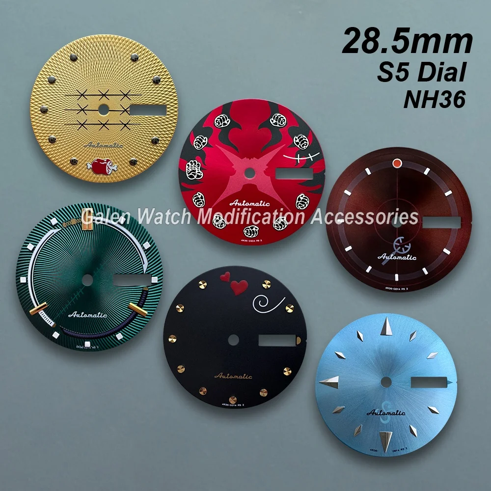 

28.5mm S5 Logo Cartoon Hat Dial Fit NH36/4R36 Automatic Movement Green Luminous Dual Calendar Watch Modification Accessories