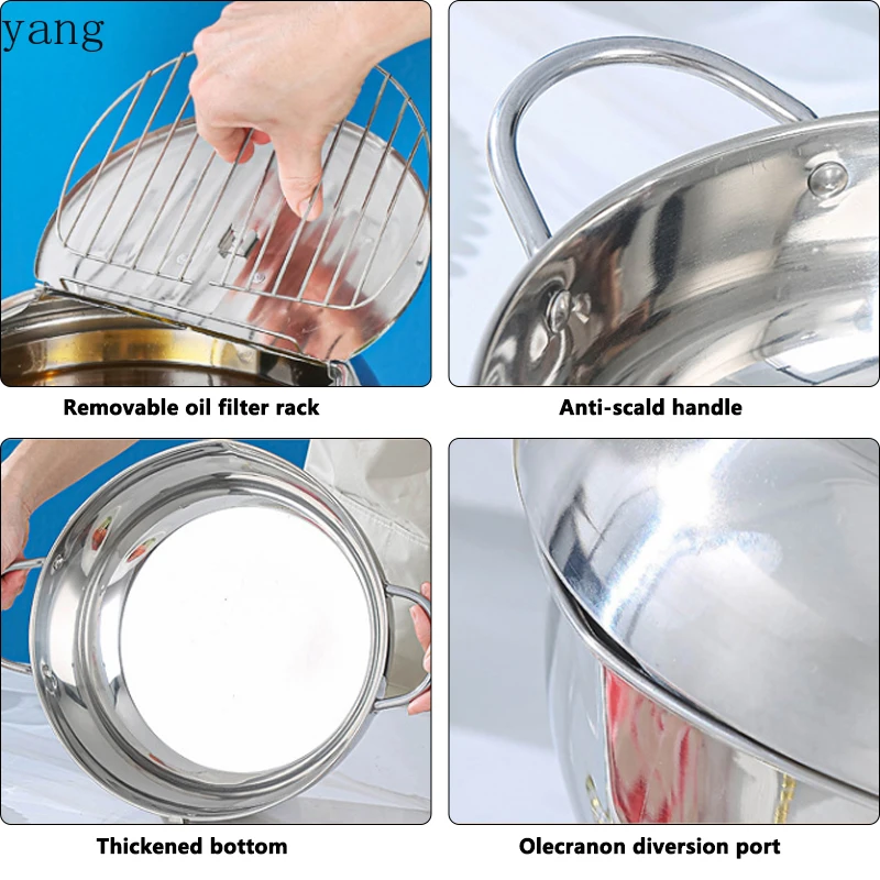 Deep Fryer Pot 2.2L Tempura Frying Pot with Lid Stainless Steel with Temperature Control for Kitchen French Fries Chicken etc - view 5