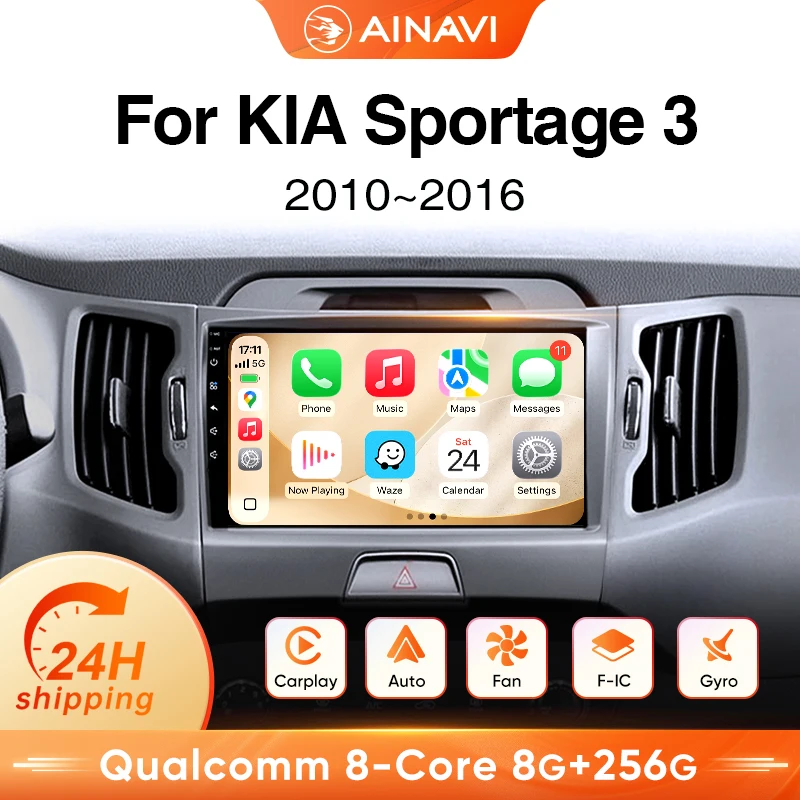 Autoradio Ainavi per KIA Sportage 3 Sportage R, Carplay Wireless, Android Auto, Lettore Multimediale 4G, SWC, BT5.0, HD IPS, HDMI, DSP, FM AM RDS, Navigazione GPS, Autoradio, Giroscopio