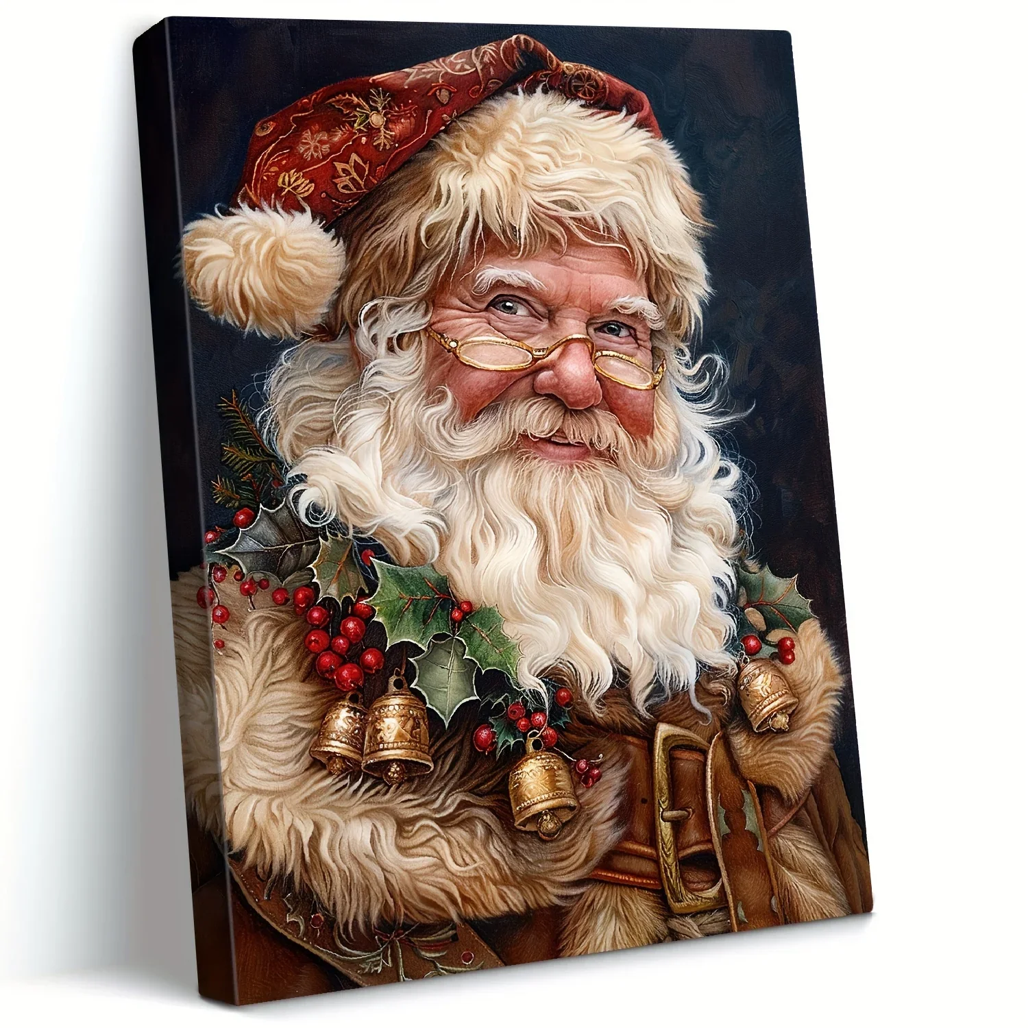 1PC Christmas Canvas Mural with Frame Classic Santa Claus Portrait Suitable for Living Room Bedroom Holiday Home Decoration