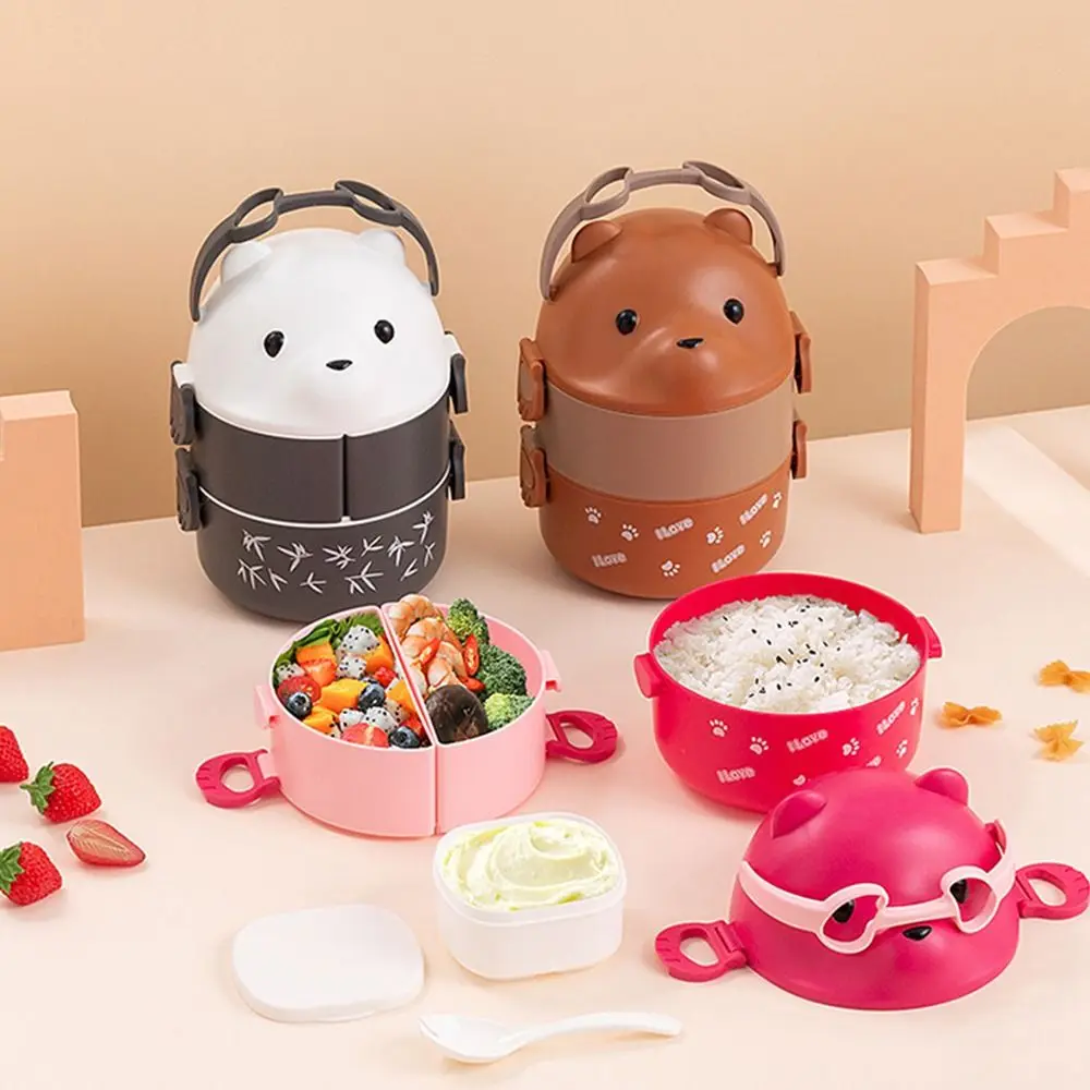 1Pcs New Eyeglass Bear Thermal Bento Box Children 1/2/3 Layers Lunch Box Portable Stackable Food Storage Container view 3