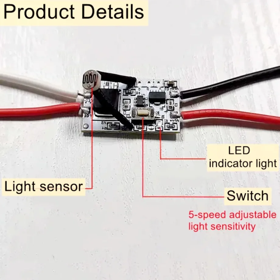 2-1pcs Photocell Sensor 5-level Adjustment Auto on Off Light Sensor Switch 5A DC 3.7V 5V 12V 24V Street Light Photo Control