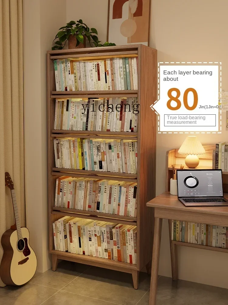 TQH dust-proof bookcase glass door solid wood bookshelf shelf with door floor-to-ceiling household children's living room