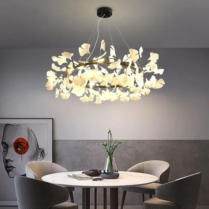 

SANDYHA Luxury Nordic Ginkgo Leaf Chandelier Acrylic Pendant Lamp for Living Room Dining Table Bedroom Hotel Home Decor Light