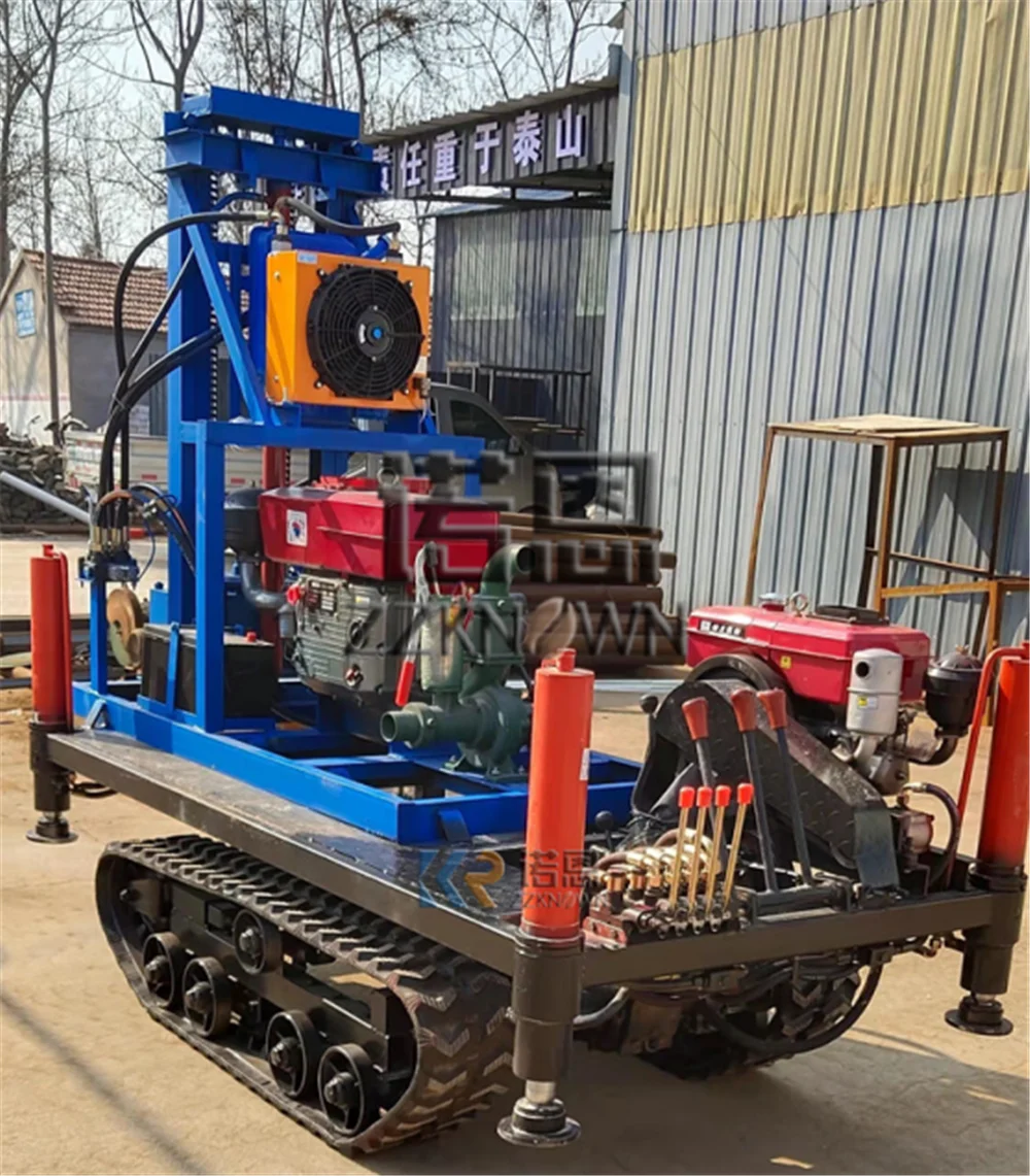 Crawler 22hp máquina de perfuração diesel portátil equipamento de perfuração de água 120m máquina de perfuração de roda de mesa de acionamento