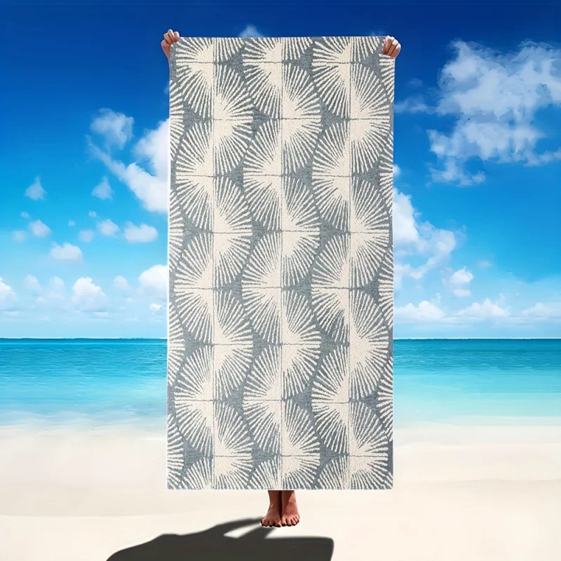 Toalla de playa con patrón geométrico de líneas, color gris y beige, de secado rápido, a prueba de arena, suave, para viajes, piscina, vacaciones de verano
