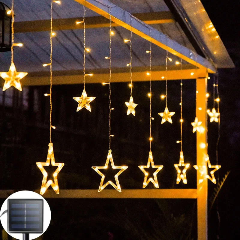 Christmas Lights Solar Moon Star LED String Lights Decoration for Home outdoor Wedding Led Curtain Lamp Holiday Decor