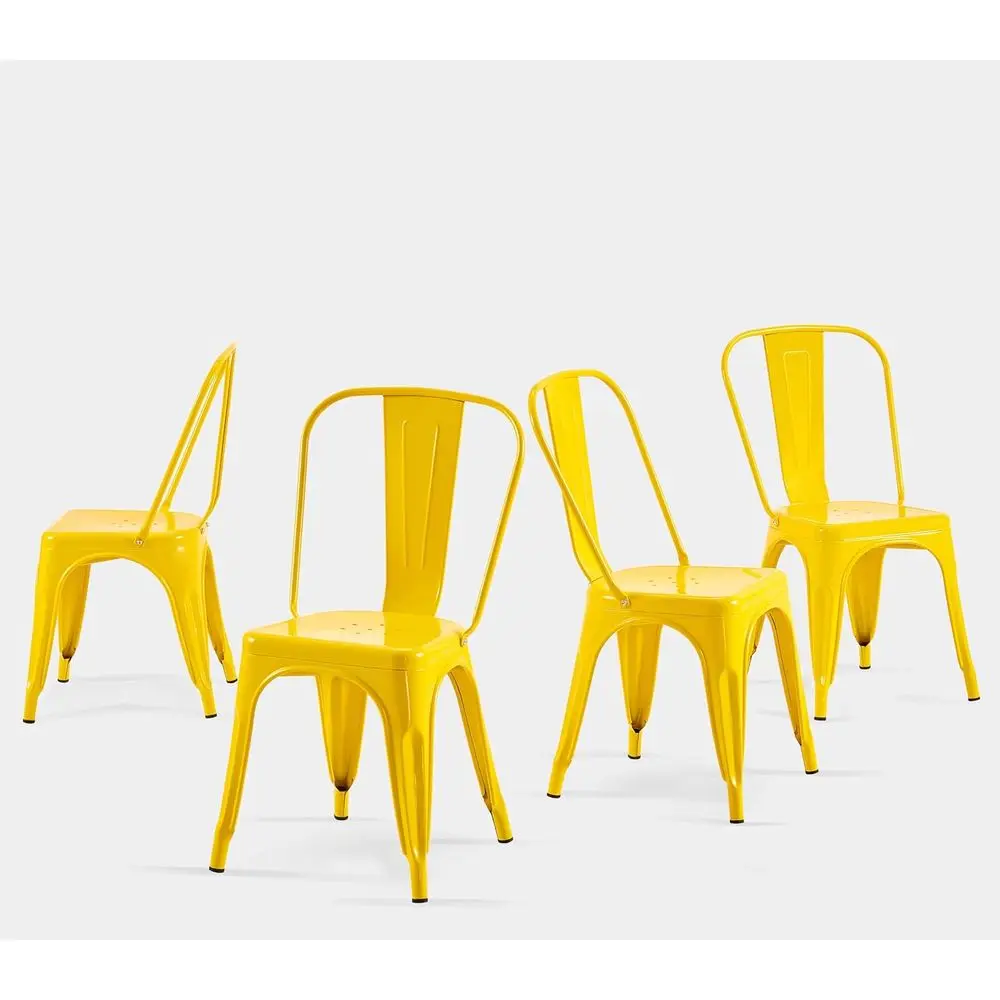 

Set of 4 Industrial Stackable Dining Chairs, Daisy Yellow, Ideal for Indoor/Outdoor Use