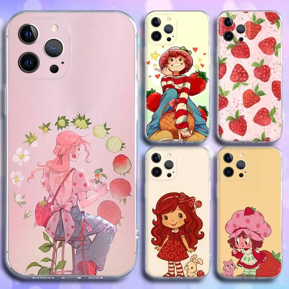 

S-Strawberry Cute Shortcak Phone Case For iPhone 16e,16,15,14,13,12,11 Plus,Pro,Max,XR,XS,X,Plus,SE,Mini Transparent Soft Cover