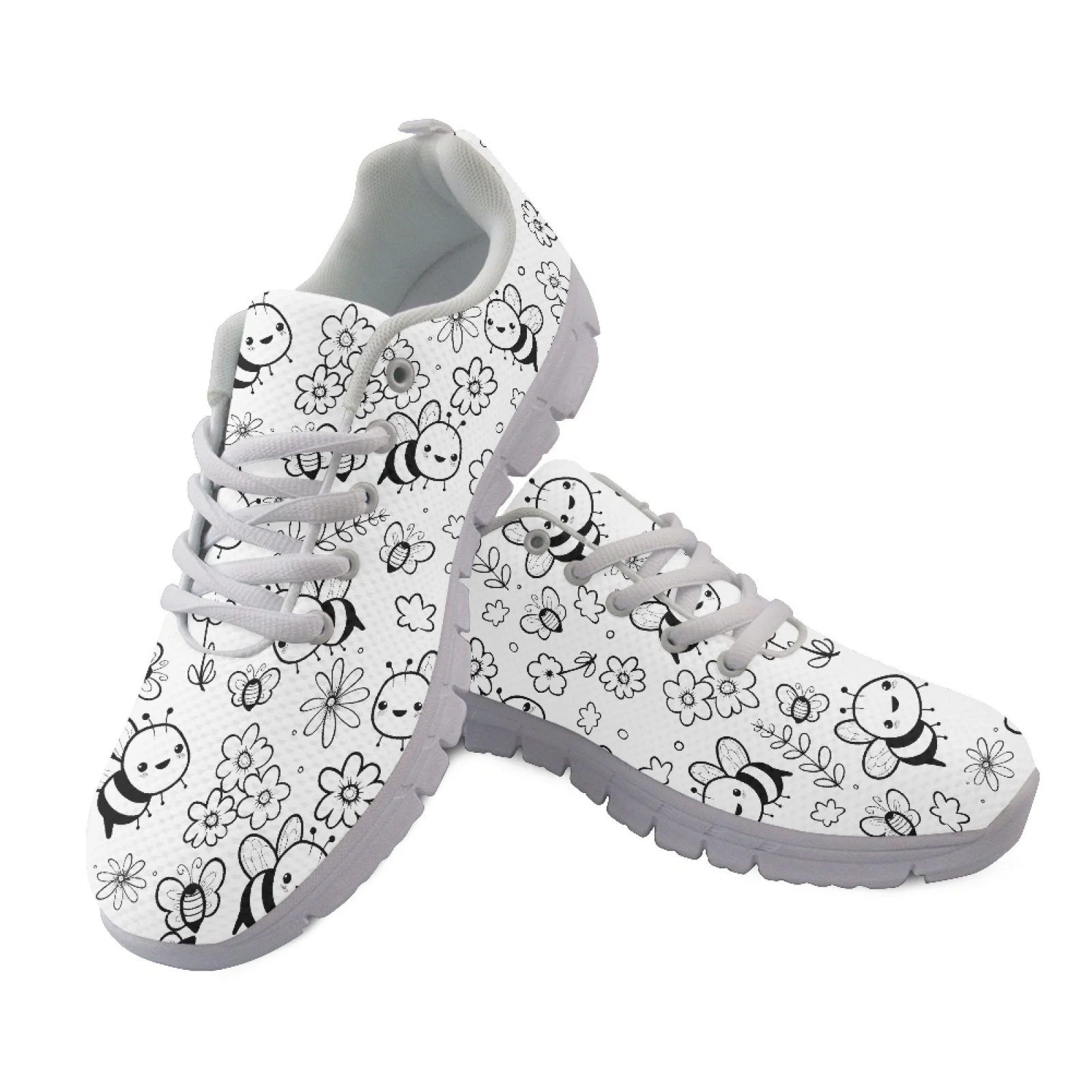 Coloranimal Cute Bee Flower 2026 New Breathable Walking Sneakers for Women Mesh & EVA Sole Running Training Athletic Shoes