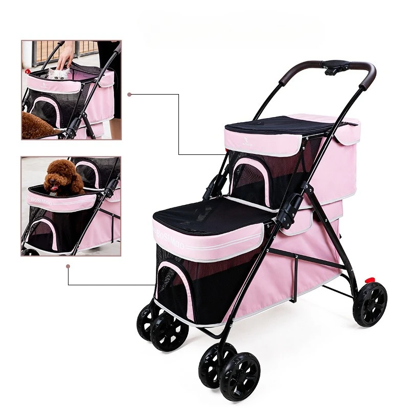 عربة أطفال محمولة بطبقة مزدوجة للحيوانات الأليفة خفيفة الوزن للغاية وقابلة للطي ومساحة كبيرة عربة أطفال للقطط والكلاب للسفر في الهواء الطلق عربة أطفال للحيوانات الأليفة