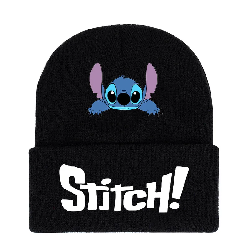 Sombreros de punto con estampado de dibujos animados de Disney Stitch para hombre y mujer, gorros de gorro de invierno, envoltura de cabeza de Hip Hop Y2k, gorros cálidos de tendencia, regalos