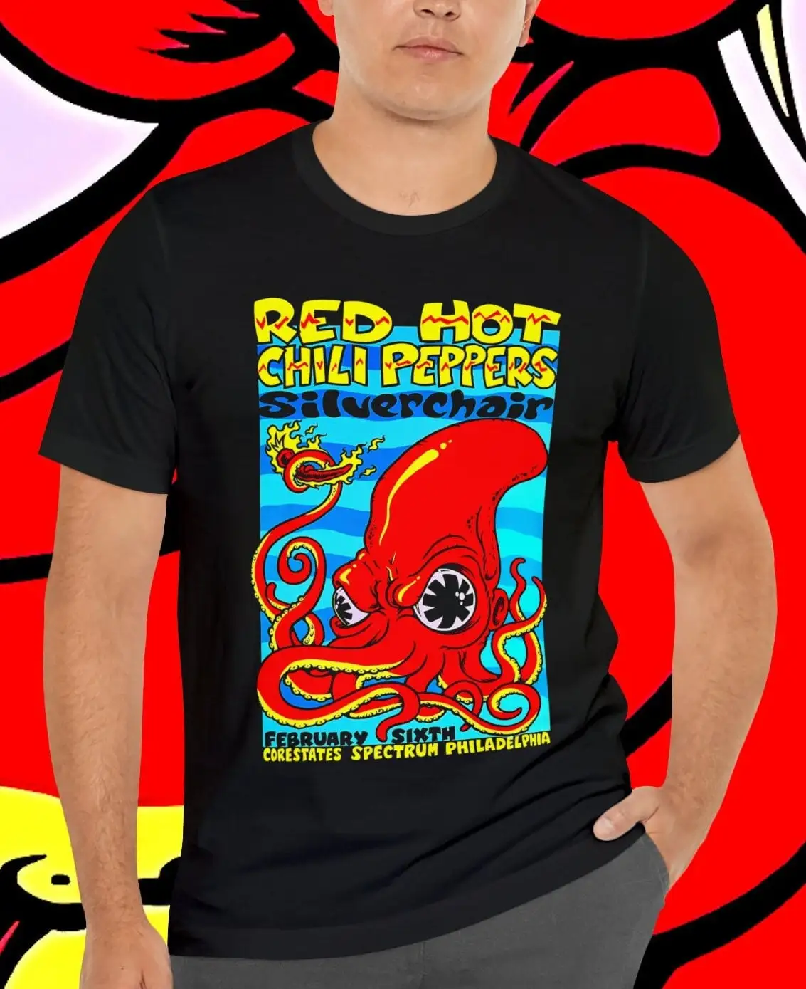 RHCP Red Hot Chilis Concert T shirt Popular Rock Band Philadelphia Music Event Splash Ad Fashion GenXT4Me