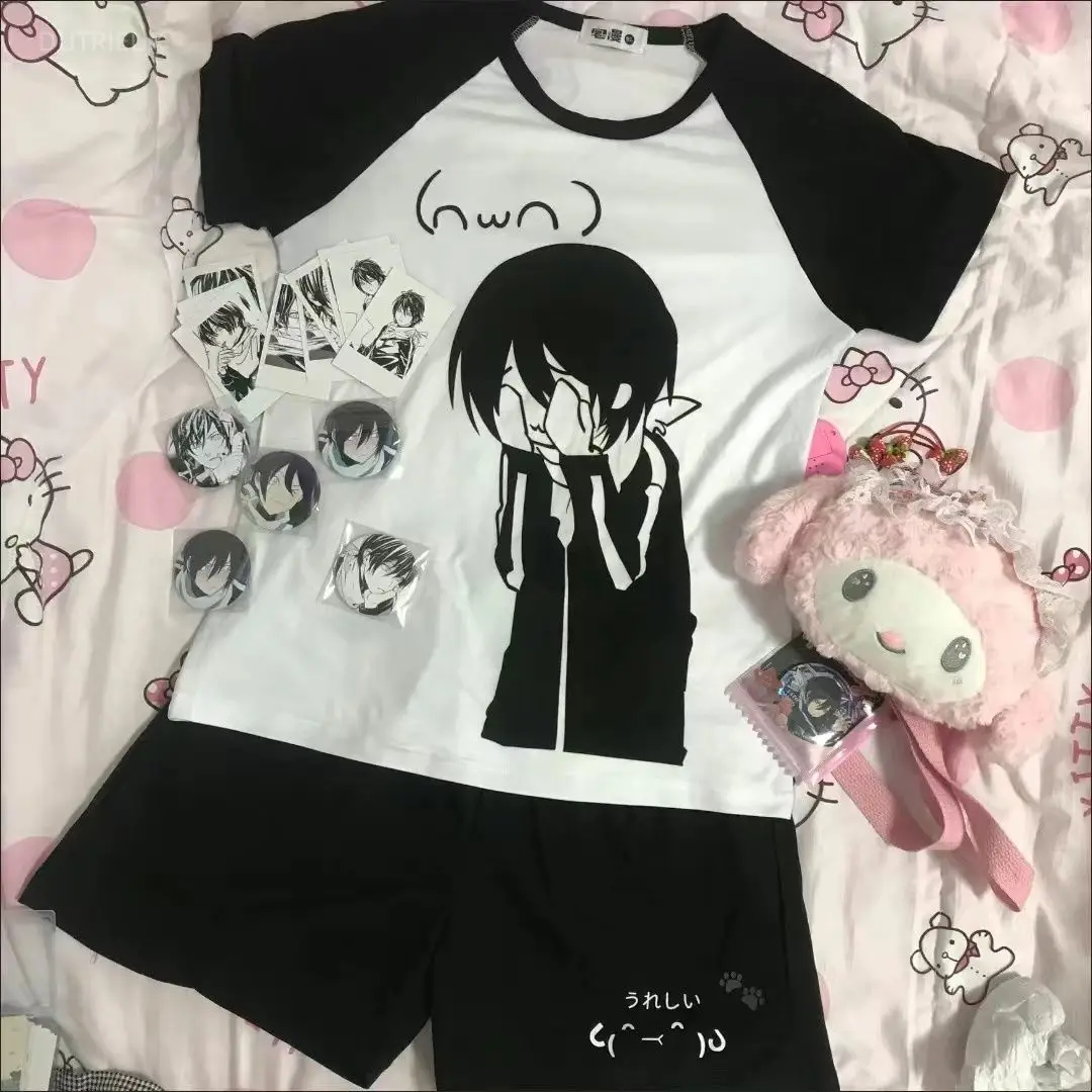 Lovely Panelled Patchwork Set Half Sleeve T-shirt Solid All-match Straight Fairycore Shorts Student Y2K Japanese Short