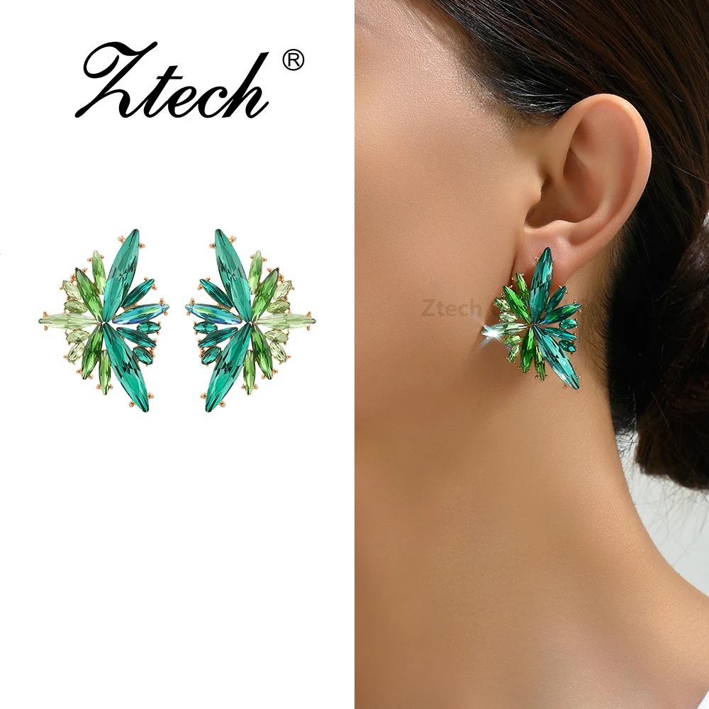 New Fashion Elegant Colorful Glass Big Stud Earrings For Women Unique Trendy Design Party Prom Luxury Jewelry Ear Accessories