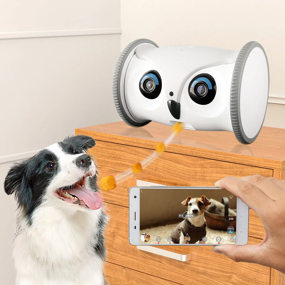 Intelligent Automatic Pet Feeder Cat Tease Dog Feeder Camera Remote Interactive Monitoring Companion Robot