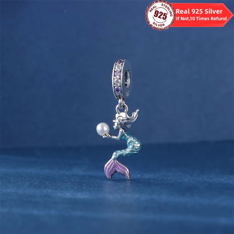 100% 925 Sterling Silver Mermaids Charm Beads Fits Original Pandora Bracelet Necklace Women Pendant Diy Fine Jewelry Gifts