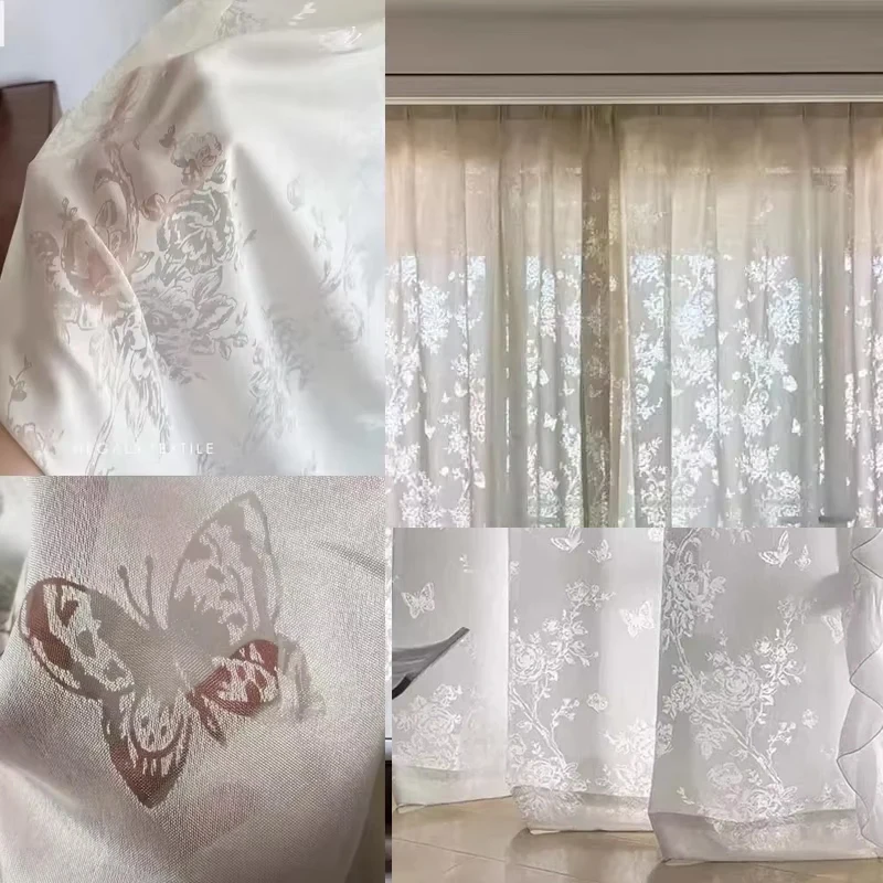 

Custom Size White Tulle Jacquard Hollow Butterfly Window Screen White Luxury Sheer Curtains for Living Dining Room Bedroom