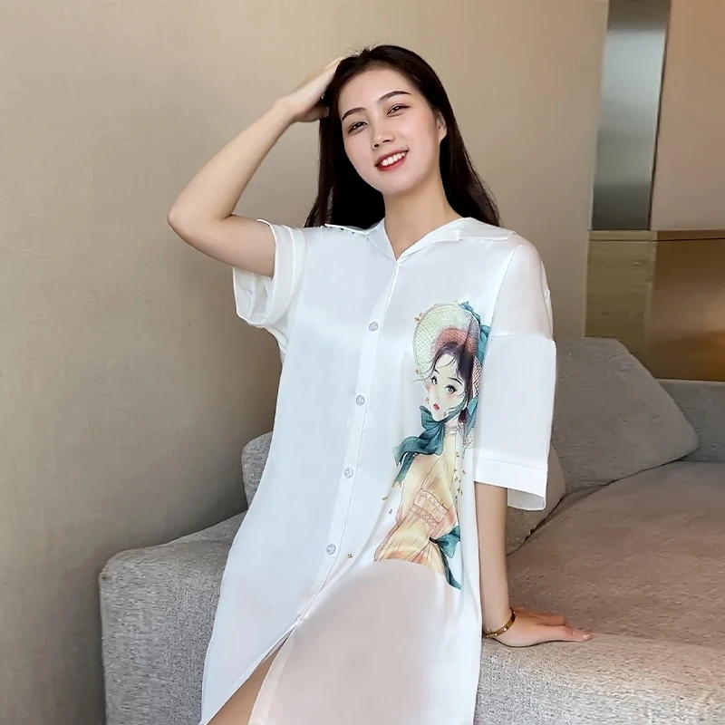 

Женская свободная и сексуальная ночная рубашка, мягкая и дышащая стильная одежда для сна, идеально подходит для домашней одежды.